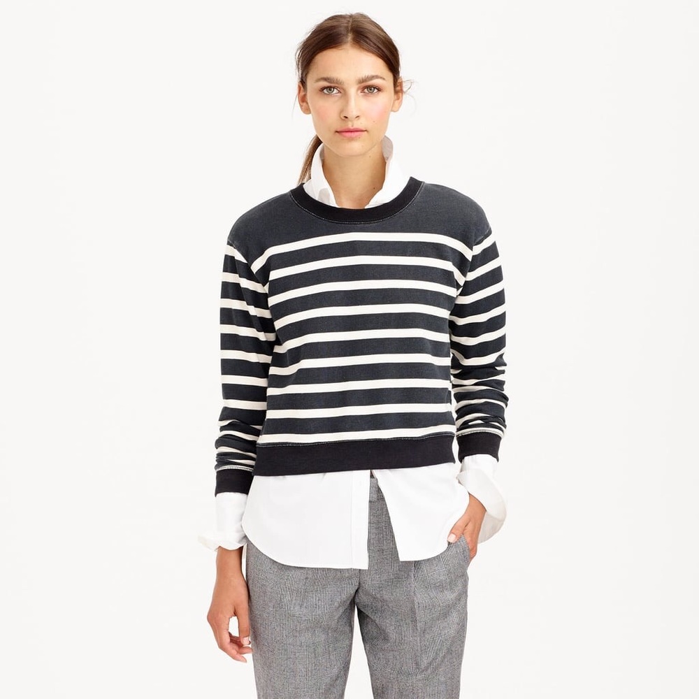 Jcrew Stripe Cropped Sweatshirt - Picture 1 of 3